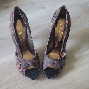 Guess Brown Elegant Peep Toe Heels